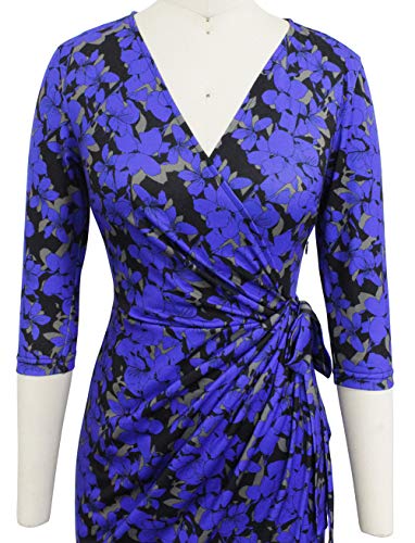 Image of Berydress Women's 3 /4 Sleeve V Neck Casual Party Work Faux Black Wrap Dress