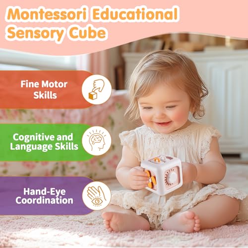 Image of Montessori Toys for 1 Year Old, Baby Busy Board for Toddler 1-3, Activity Cube Travel Airplane Toys, Stocking Stuffers for Babies 6-12 Months, Christmas Birthday Gifts for 1 Year Old Boys Girls, Pink