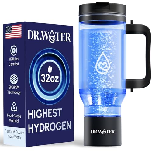 Hydrogen Water Bottle 32 Oz – Portable BPA Free Generator Tumbler with SPE/PEM Technology | Large Hydrogen Flask for Daily Hydration & Energy | H2 Infused Drinking Bottle Black by Dr Water