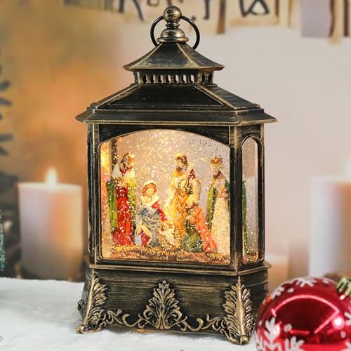 Christmas Snow Globe Nativity Scene Musical Snow Globe Lantern Swirling Glitter USB/Battery Powered Portable Tabletop Decorative Lantern Christmas Home Party Dcor and Gift