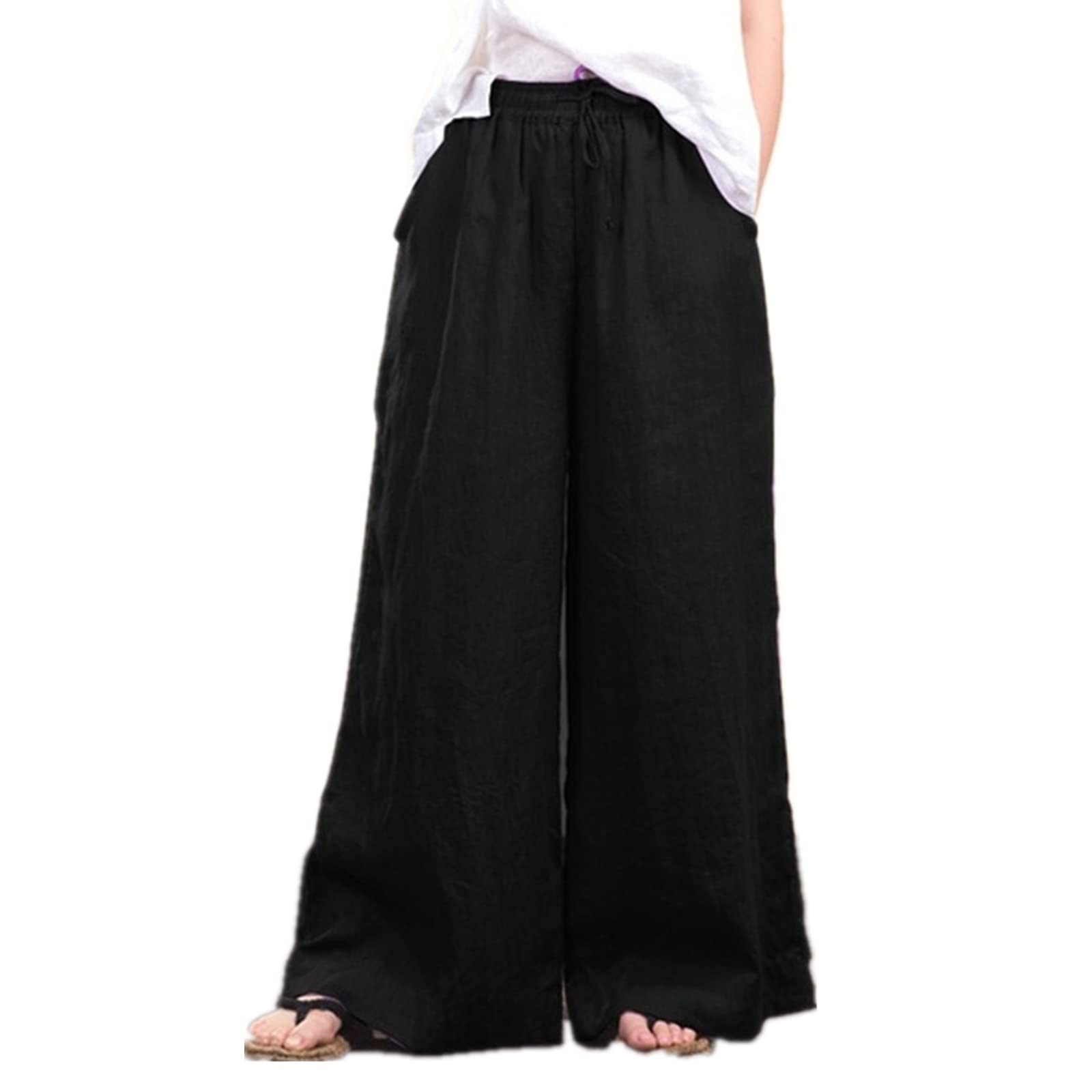 Solid Color Straight Wide Leg Pants Womens high Waist Loose and Thin Casual Fashion Trousers Black 5XL