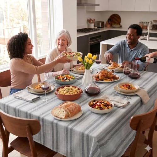 Urban Villa Table Cloth Kitchen Dining Tabletop Cover 100% Cotton 60x102 Inches Rectangle Tablecloth Washable Reusable Ideal for Hotel Restaurant Farmhouse Wedding Holiday Dinner Party- Curtis Stripes by Urban Villa - Used condition - Image 8