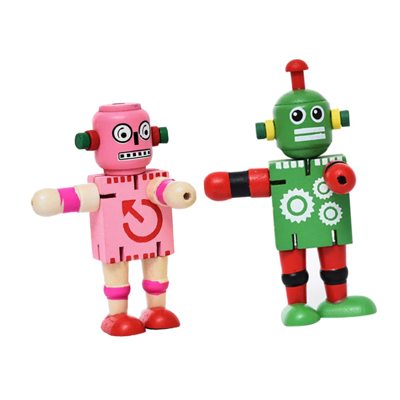 Toddmomy Interactive Educational Toys 2pcs Boys and Girls Wooden Robot Models Cartoon Style for Boys and Girls Random Style