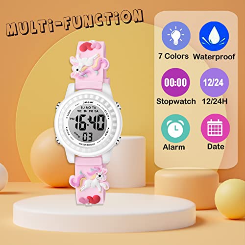 Image of Kids Watches 3D Cartoon Waterproof 7 Color Lights Toddler Wrist Digital Watch with Alarm Stopwatch Birthday Gift for 3-10 Year Boys Girls Little Child