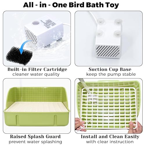 Image of Automatic Parakeet Bird Bath with Pump, Large Bird Shower Fountain
