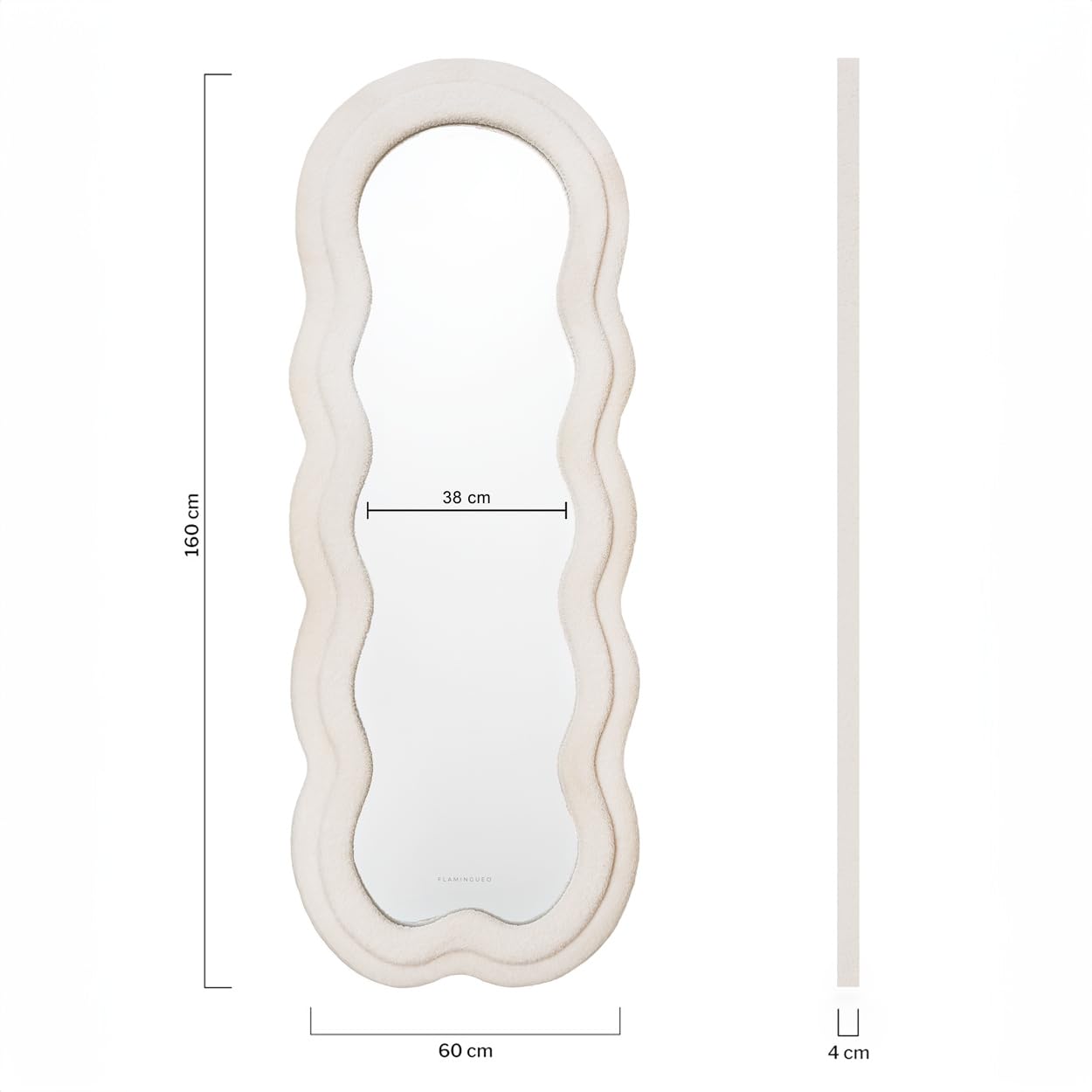 Flamingueo Specchio da Parete - Cornice Tessuto Teddy - Forma Irregolare - Specchio Ondulato - Decorazioni Casa - Beige - 160 x 60 x 4 cm