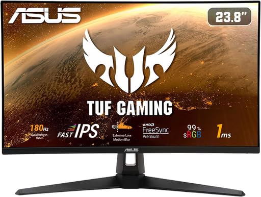 ASUS TUF Gaming 24” (23.8 inch viewable) 1080P monitor VG249Q3A-J Full HD, 180Hz, 1ms, Fast IPS, Extreme Low Motion Blur, FreeSync Premium, Speakers, DisplayPort, HDMI, Variable Overdrive, 99% Srgb