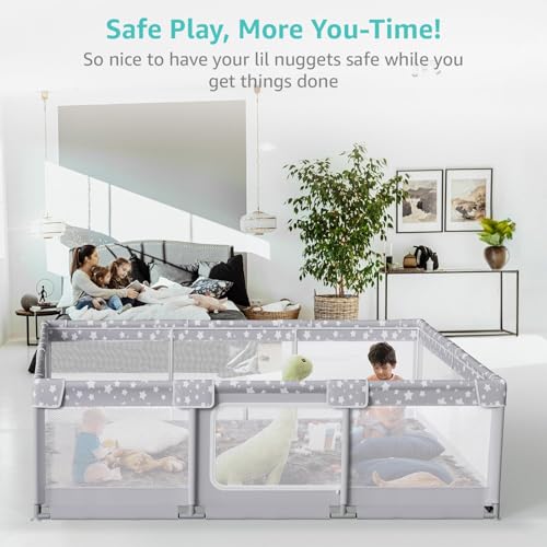 Image of Large Baby Playpen for Babies and Toddlers - 69x59in Giant Play Pen for Babies 6-12 Months Big Play Yard for Toddlers 1-3 Indoors Playyard Play Pens for Toddler Fence Bebes Pin Corrales para Grey