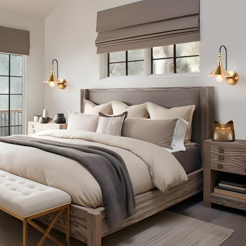 Image of Black Gold Wall Sconces, Adjustable Modern Sconces Wall Lighting with Brass Metal Shade for Hallway, Bathroom, Bedroom, Kitchen and Living Room