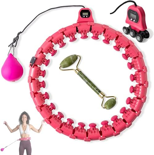 Weighted Smart Hula Hoops for Adults Weight Loss,2 in 1 Abdomen Fitness Exercise Massage Hoola Hoops, 24 Detachable Knots Adjustable Weight Auto-Spinning Ball.