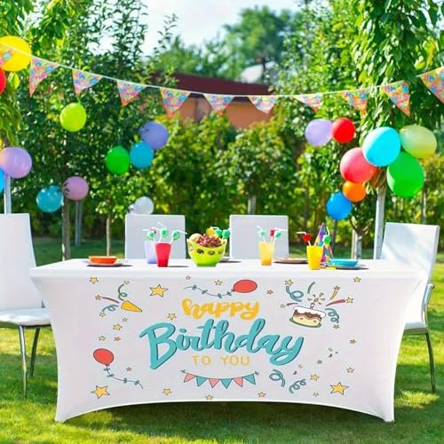 RoPox Custom Table Cloth - 4/6 FT Spandex Table Cover Stretch, Personalized Tablecloth Banner with Business Logo Text Photo, Custom Sign for Promotional Business Tradeshow Birthday Party Wedding