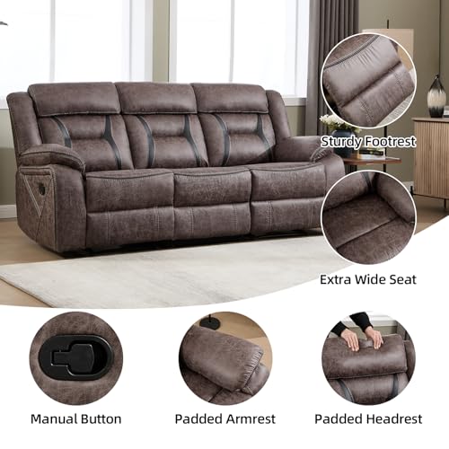 Image of EBELLO Manual Recliner Sofa Set, Faux Leather Reclining Living Room Furniture Set, Included Recliner Chair and 3 Seat Manual Recline Sofa, Grey