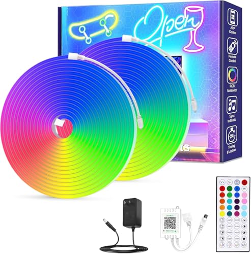 Cinta LED Neon RGB 32.8 pies con control remoto y App miniatura 1