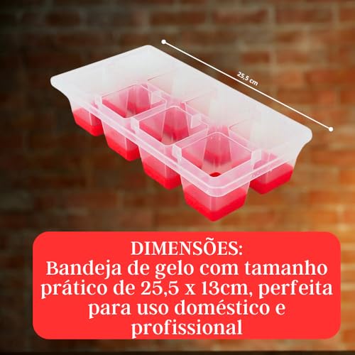 Forma de Gelo em Plástico com Base de Silicone 25,5 x 13 cm Prática e Resistente para Cozinha e Bebi