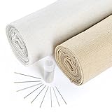 Caydo 2 Pieces 2 Colors Natural Linen Fabric and 30 Pieces Needle for Garment Craft, 13 by 63 Inch Needlework Fabric Cloth