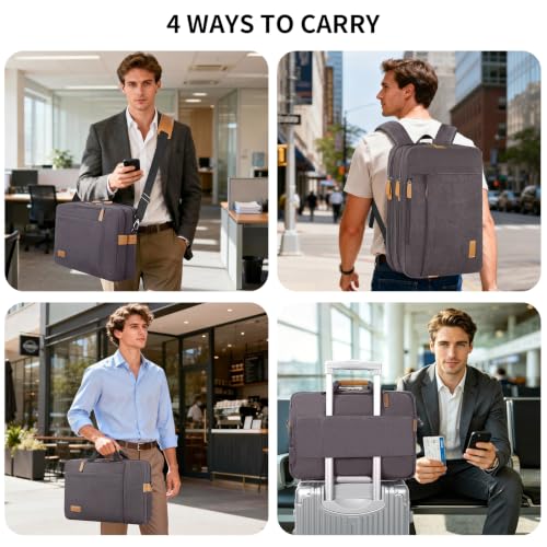 Image of ESTARER Laptop Computer Bag for Men 3 In 1, 17-17.3 Inch Laptop Messenger Bag for Business /Work /Travel, Convertible Backpack Briefcase Water resistant Canvas Laptop Backpack (Grey)
