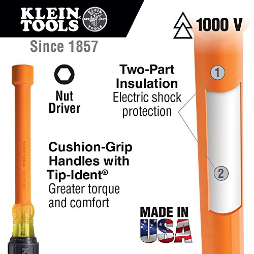 Klein Tools 646-3/16-Ins 3/16-Inch Insulated Nut Driver With 6-Inch Hollow Shaft And Cushion Grip Handle #TOP1