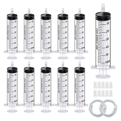 10 Stück Spritze 60ml, Dosierspritze mit Schlauch Plastikspritze in Einzelverpackung. Ideal für feine Dosierungen, Hobby, Handwerk und Haustiere (10, 60ml) Cover