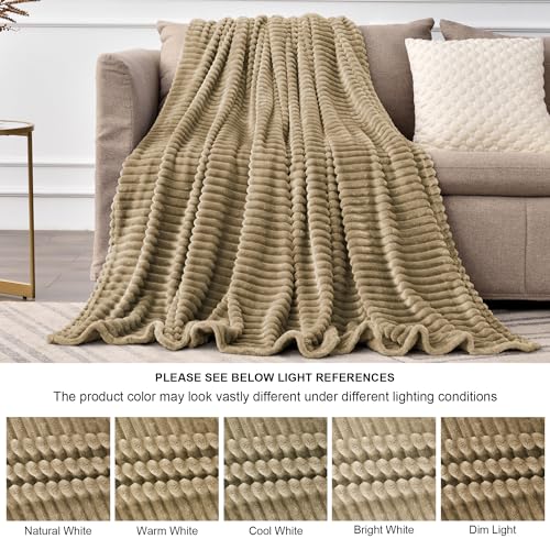 Image of BEDELITE Fleece Blanket Queen Size - 3D Ribbed Jacquard Soft and Warm Decorative Fuzzy Blankets - Cozy, Fluffy, Plush Lightweight Throw Blankets for Couch, Bed, Sofa(Brown, 90x90 inches)