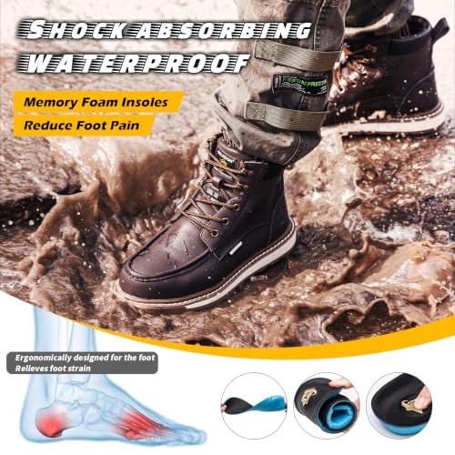 Image of KELODON Waterproof Steel Toe Boots For Men-6 inch Leather Moc Toe Work Boots Mens Steel Toe Shoes Indestructible Non Slip Resistant Construction Safety Boot