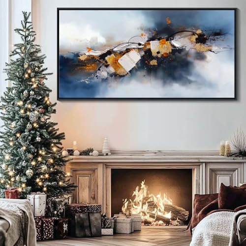 Pogusmavi Abstract Wall Art for Living Room - Navy Blue