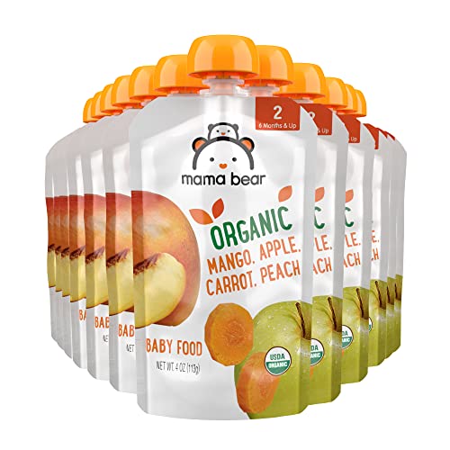 Amazon Brand - Mama Bear Organic Baby Food, Stage 2, Mango, Apple, Carrot, Peach, 4 ounce (Pack of 12)