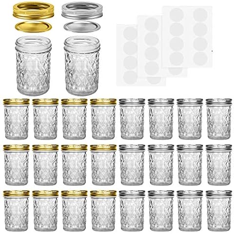 SPANLA Mason Jars 8 oz, 24 Pack Canning Jars 8 oz Half Pint Glass jars with Regular Lids and Bands, Small Mason Jars with Lids Ideal for Jelly Jam Honey Wedding Favors Shower Favors Food Cover