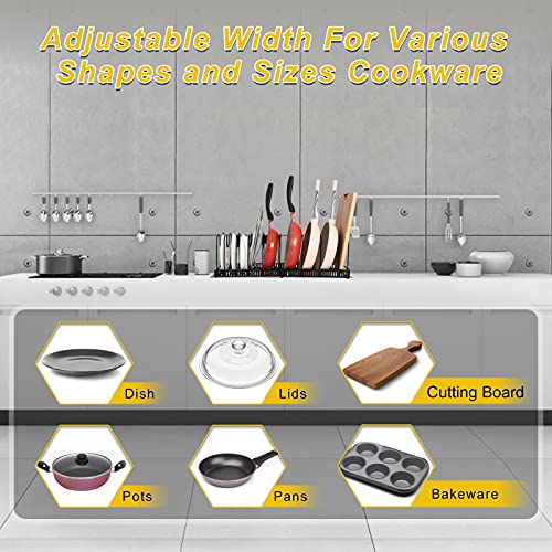 Pots And Pans Organizer Lid Organizer Dishes Bakeware Storage Rack Expandable Black Rack Holder With 10Pcs Adjustable Compartment For Kitchen Cabinet Cupboard Drawer Counter #TOP3