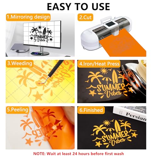 Image of FUNKAKA Heat Transfer Vinyl Rolls, 12 inch x 100ft Orange Iron on Vinyl