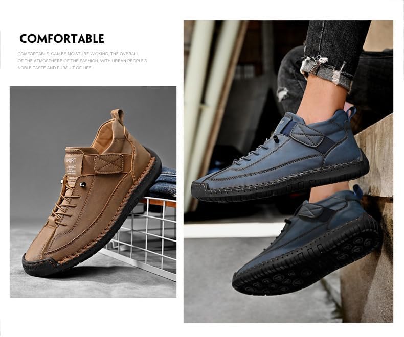 Comfort-Focused Men's Ankle Boots - Stylish Buckle Design, Retro high top, Soft Sole for Improved Walking Comfort - Durable Outdoor Flat Hiking Shoes