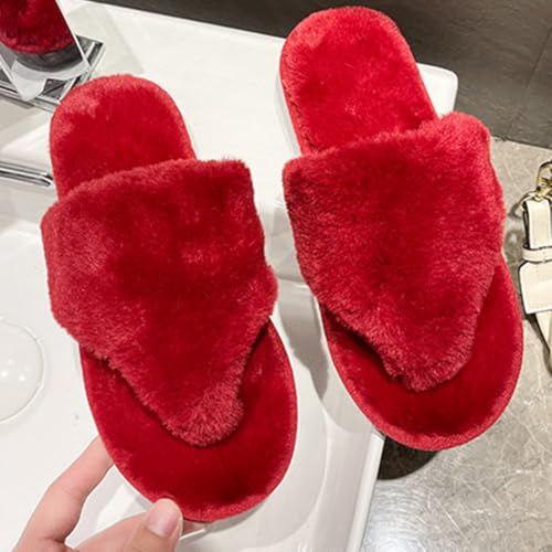 Women's Fuzzy Fluffy House Slippers Cute Plush Flip-flops Memory Foam Band Slip on Shoes Indoor Outdoor Open Toe Sandals4