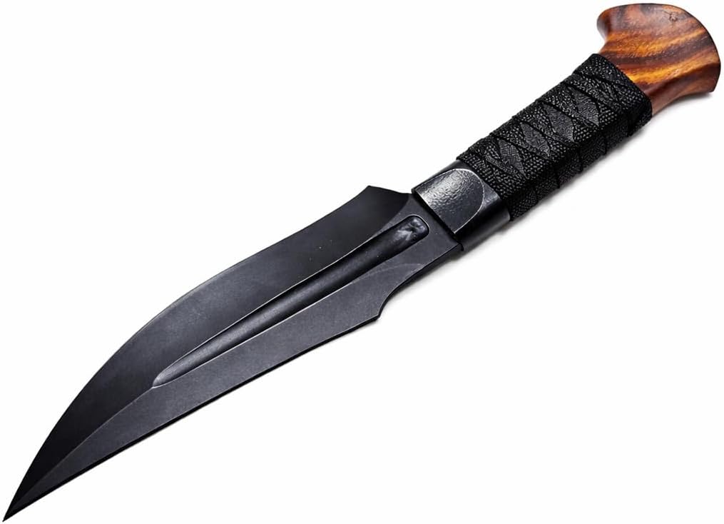 Hand Forged Spring Steel Hunting Knife with Leather Sheath – Fixed Blade Bushcraft Knife, Rosewood Handle, Skinning, Camping & Outdoor Survival Knife