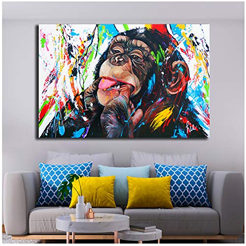 Canvas Paintings Graffiti Pop Cute Monkey Colorful Print Poster et Impressions Painting Wall Pictures Home Decora, Pas de cadre, 50x100cm(19.7"x39.4") Cover