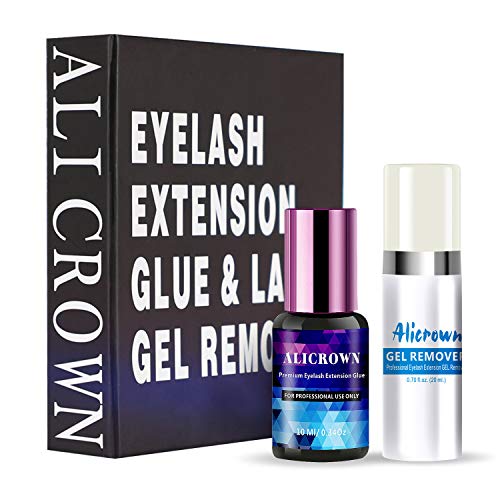 Professional Eyelash Extension Glue 10 ml,2-3 Sec Dry Time & 6-7 Weeks Retention with Eyelash Extension Gel Remover 20ml | Remover Adhesive in 60s