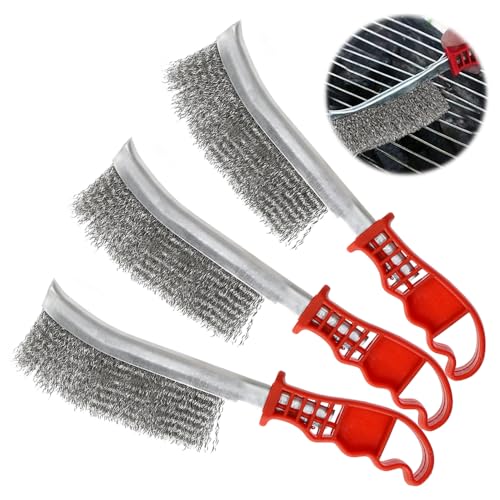 lyualma 3 Pieces Cepillo Alambre de Acero Inoxidable con Mangos Curvados de Plástico Cepillo Metalico para Escoria de Soldadura, Eliminación de óxido