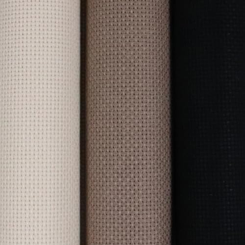 Image of KCS 3 pc of 15 inch x 18 inch(38cmx45cm) 18 Count Cross Stitch Cotton Aida Cloth Needlework Rolled Fabric Box,18CT,Ecru+Coffee+Black