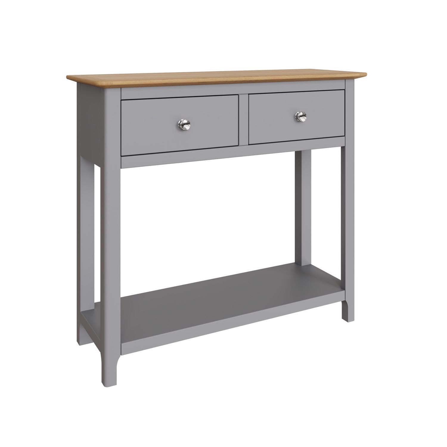 FWStyle Oak 2 Drawer Console Table Dove Grey Large Oak Top Painted Finish