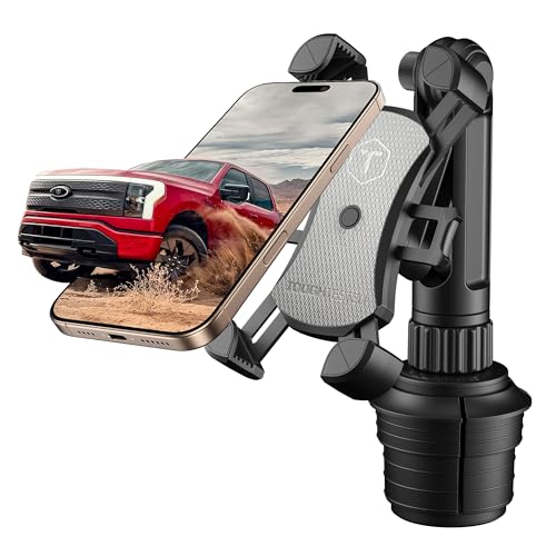 ToughTested Boom Cup Holder Phone Holder for Car - Adjustable Cell Phone Mount No Vibration Heavy Duty Bendable Boom Arm Expandable Grip 360 Rotation with Quick Release Button Case Friendly Design