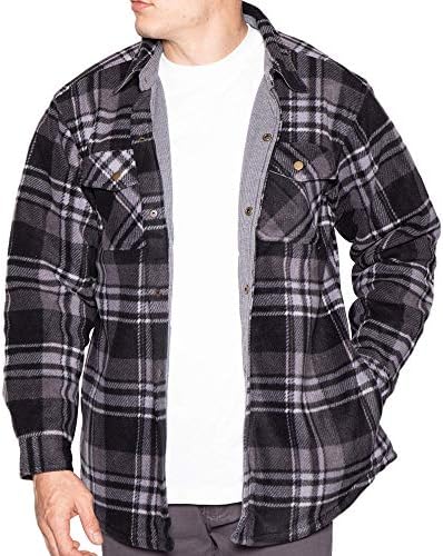 Flannel Jacket For Mens Big & Tall Thermal Lined Button Down Shirt-Black/Ombre-Large