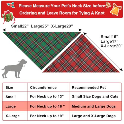 Vivifying Halstuch Hund, 2Pcs Einstellbare Dreieck Hundehalstuch mit Schachbrettartig, Hundekostüm Weihnachten für kleine mittlere große Hunde-L