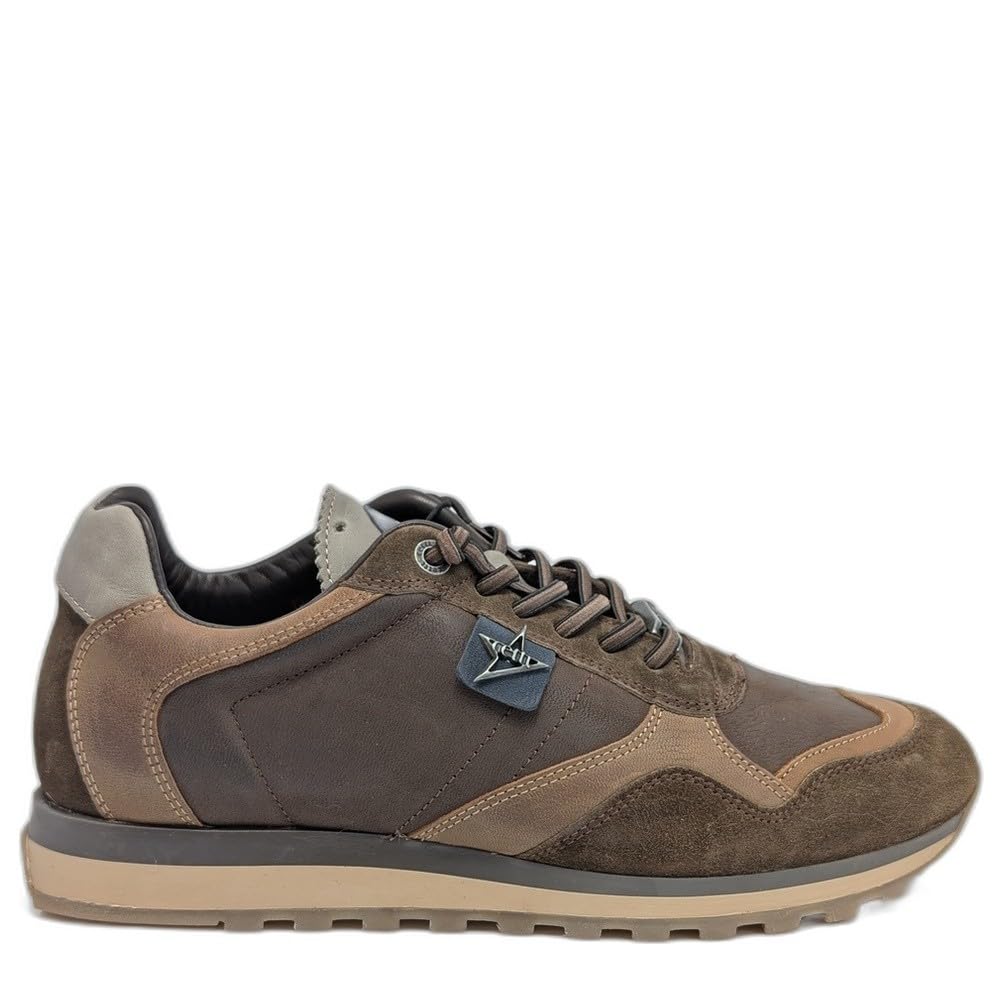 848 Ante Cacao: Zapatilla Hombre marrón. Nylon y Ante, Forro de Cuero, Plantilla Acolchada extraíble, Cordones elásticos y Suela Goma Antideslizante.