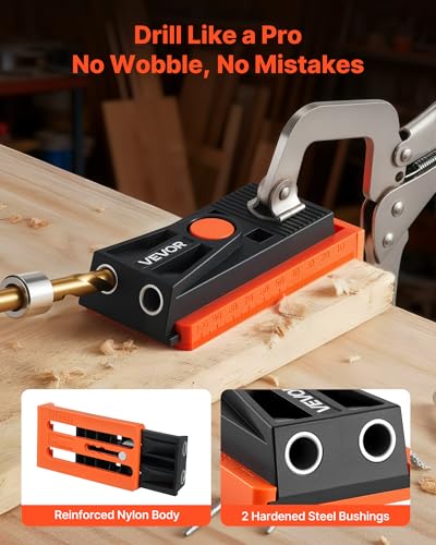 Image of VEVOR Pocket Hole Jig Kit, 1 /2 to 1-1 /2 in Adjustable, Mini Jig Pocket Hole System with Step Drill, Hex Wrench, Drill Stop Ring, Square Drive Bit, and Screws, Reinforced Nylon Frame, for Woodworking