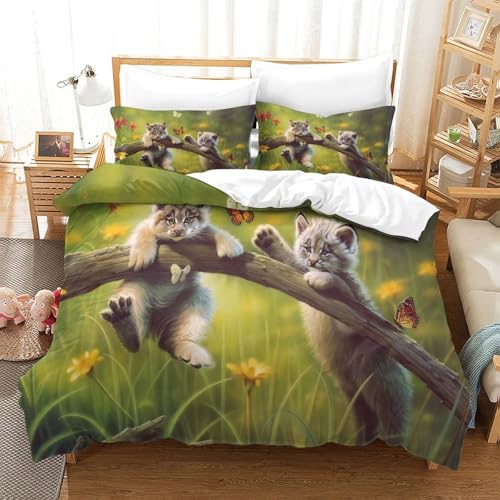 Housse de couette chat 3D douce et résistante en microfibre légère avec fermeture éclair
