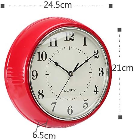Nuovo Wall Clock Round Retro Wall Clock The Ketchup Red wall clock Easy to Read Numbers Clock Modern wall clock 24.5cm, 10 inch