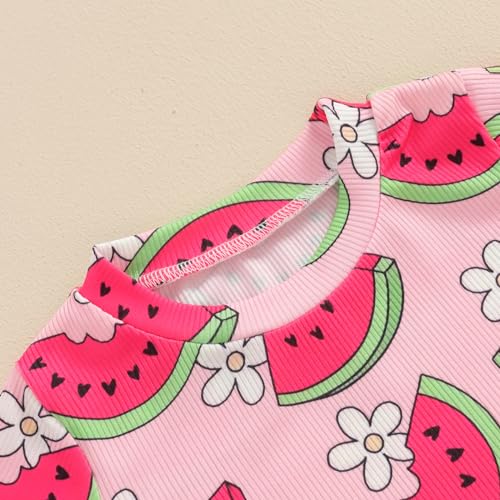 Image of Ayalinggo Baby Girl Summer Outfits Short Sleeve Lettuce Trim Floral Tops + Shorts Set Infant Clothes