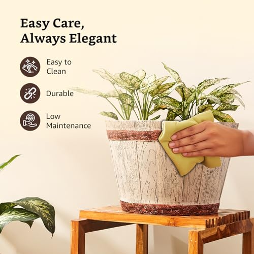Image of Amazon Brand- Solimo Indoor and Outdoor Round 18 Inch Barrel Flower Planter Pot Best for Terrace /Balcony /Home /Office Decor - Set of 2