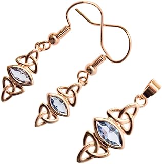 Juego de Joyas Conjunto de Pendientes y Collar con Colgante, Chapado en Oro Rosa 18K Triquetras Celtas de Trinidad Abrazadas Cristal de Colores Varios en Caja de Regalo para Mujeres