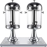 Drinks Dispenser, Juice Dispenser Machine, All Steel Process, Cold and Hot Drink Machine Three Cylinder Iced Beverage Dispenser for Bars Restaurants Wedding Reception etc(Silver,Double head 2x8L)