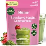 Blume Latte matcha glacé à la fraise avec collagène – Poudre de thé vert matcha japonais biologique, peptides de collagène nourris à l'herbe, mélange à boisson latte en poudre matcha, seulement 2 g de Blume Latte matcha glacé à la fraise avec collagène – Poudre de thé vert matcha japonais biologique, peptides de collagène nourris à l'herbe, mélange à boisson latte en poudre matcha, seulement 2 g de