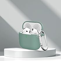 Custodia morbida in silicone con portachiavi, custodia protettiva completa per AirPods 4a generazione (verde foresta di pino)